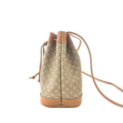 CELINE Macadam Blason Drawstring Bucket Shoulder bag Beige Vintage Old CELINE teszer