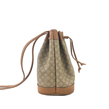 CELINE Macadam Blason Drawstring Bucket Shoulder bag Beige Vintage Old CELINE teszer