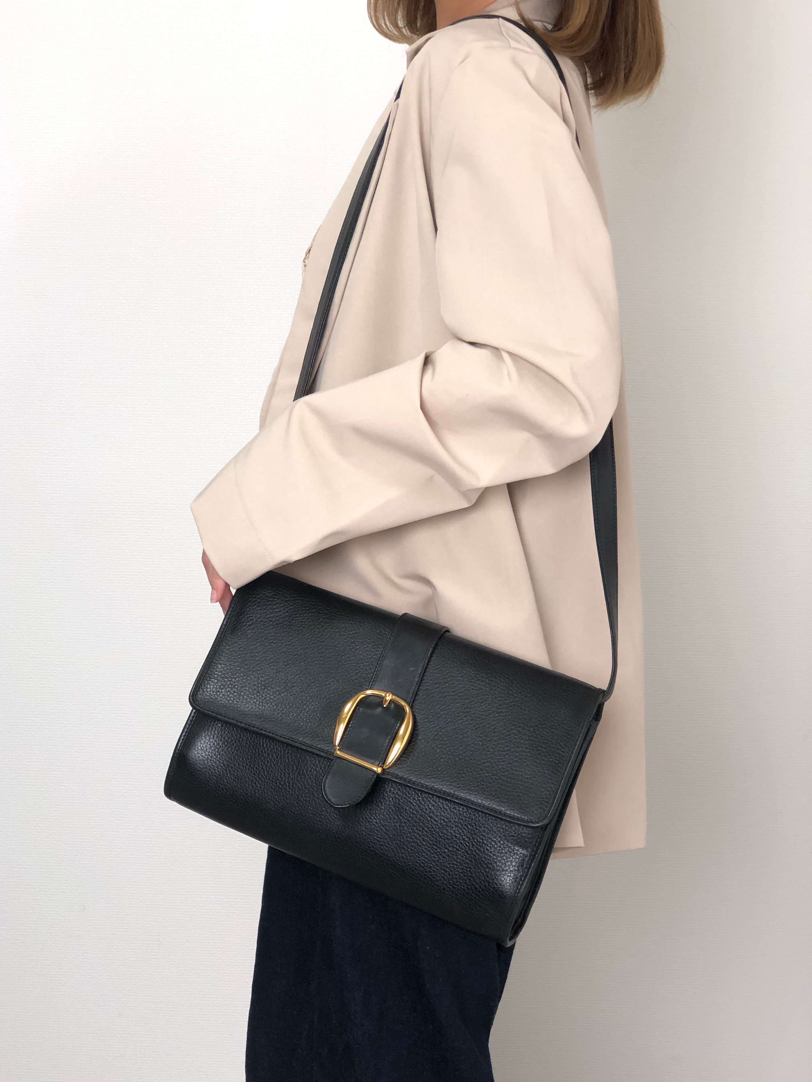GUCCI Front Buckle Shoulder bag Black Vintage zbczdz – VintageShop