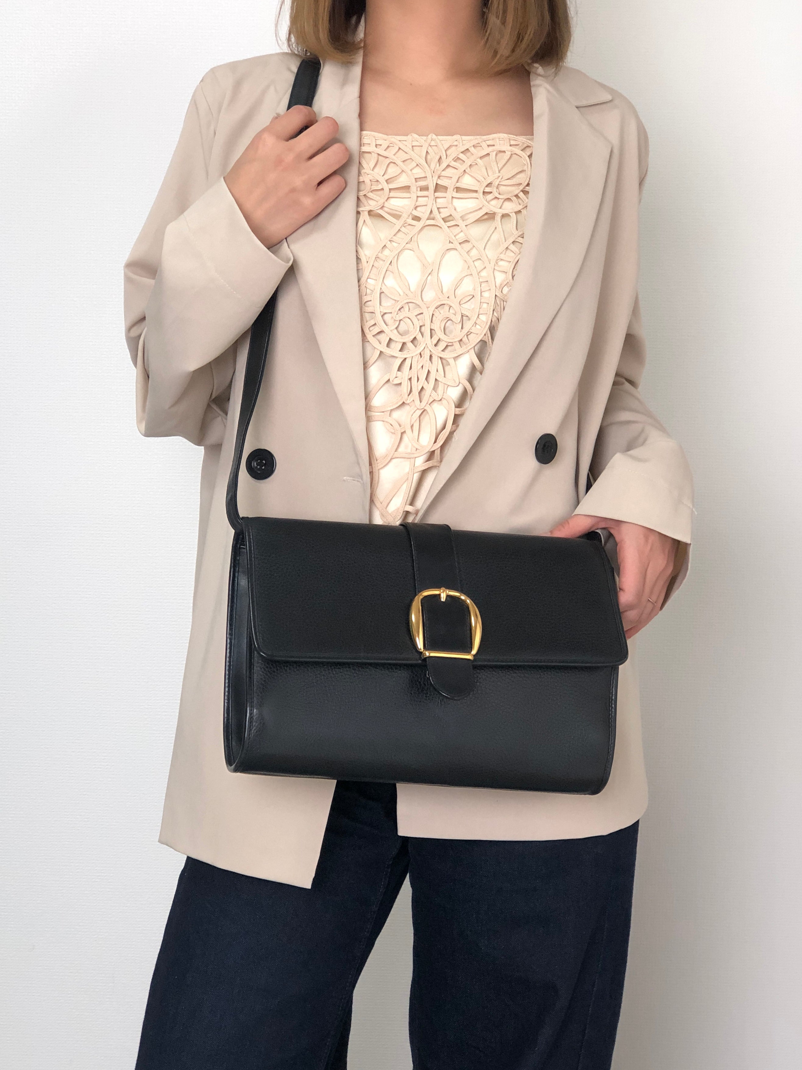 GUCCI Front Buckle Shoulder bag Black Vintage zbczdz – VintageShop