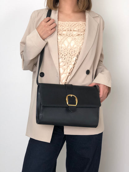GUCCI Front Buckle Shoulder bag Black Vintage zbczdz