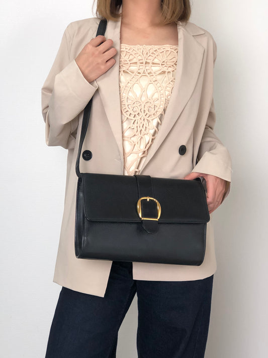 GUCCI Front Buckle Shoulder bag Black Vintage zbczdz