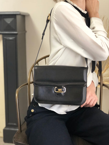 CELINE Triomphe Horse Carriage Shoulder bag Black Vintage pw788h