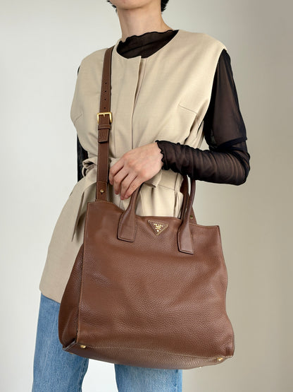 PRADA Triangle Logo Two-way Handbag Shoulder bag Brown Vintage eh2tjx