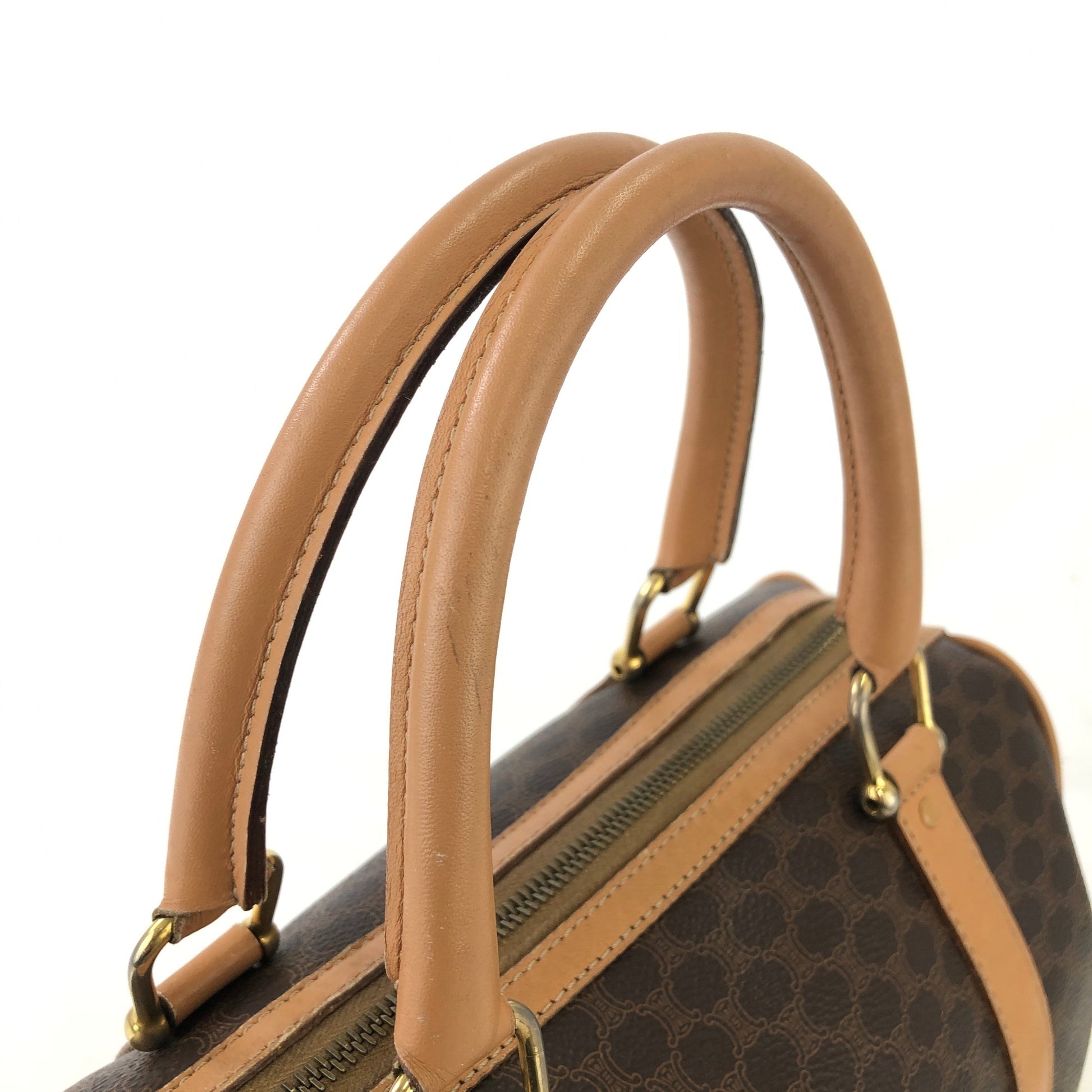 CELINE Macadam Blason mini Boston bag Handbag Brown Vintage Old