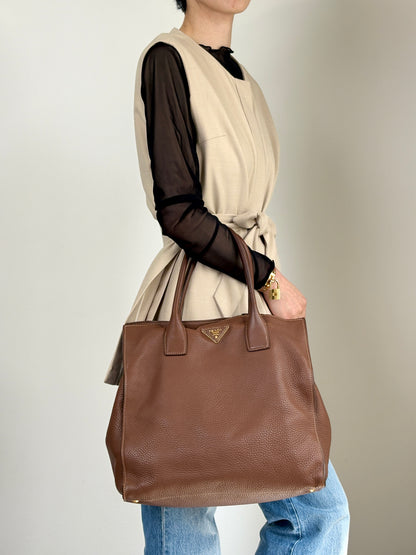 PRADA Triangle Logo Two-way Handbag Shoulder bag Brown Vintage eh2tjx