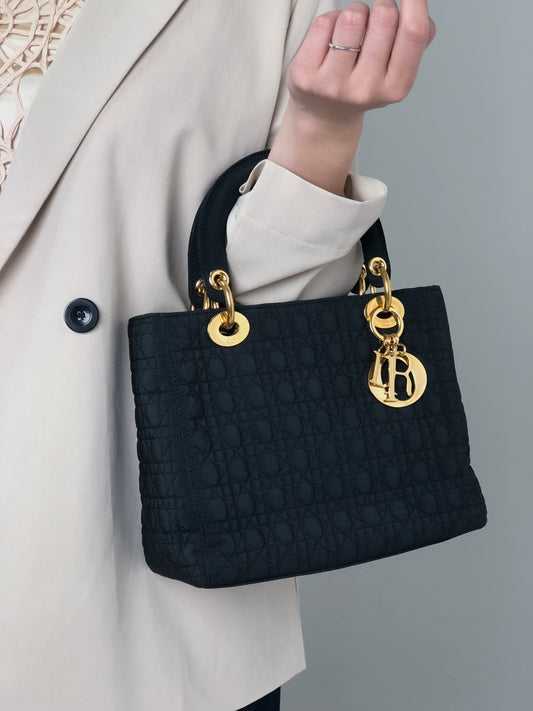 Christian Dior Lady Dior Cannage Charm Handbag Black Vintage 6egyhj