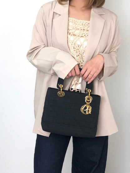Christian Dior Lady Dior Cannage Charm Handbag Black Vintage 6egyhj
