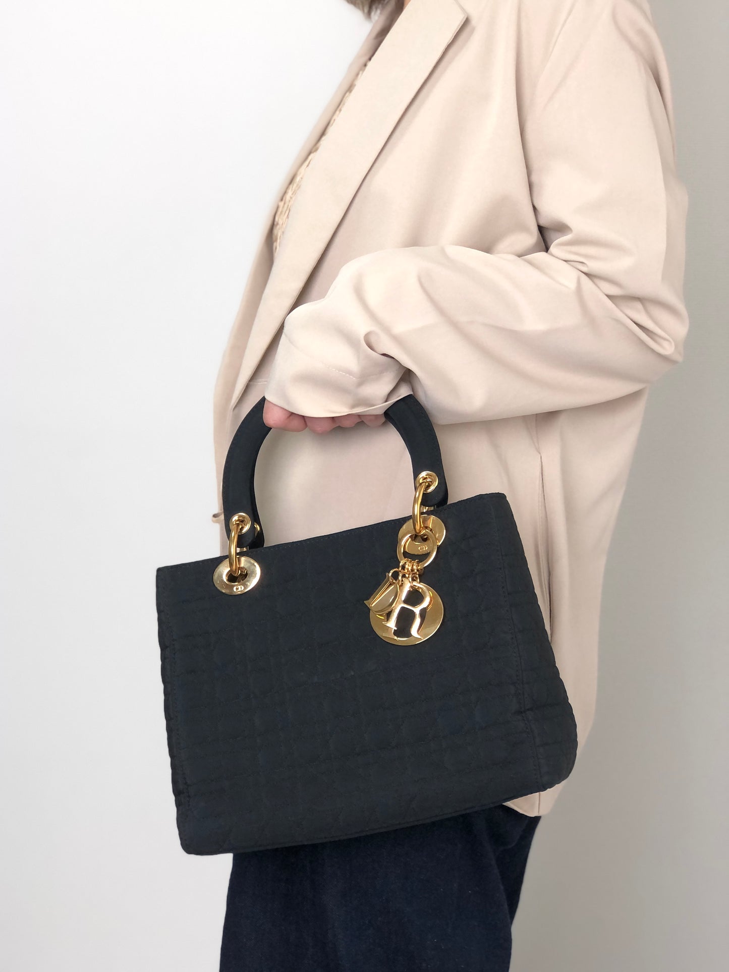 Christian Dior Lady Dior Cannage Charm Handbag Black Vintage 6egyhj