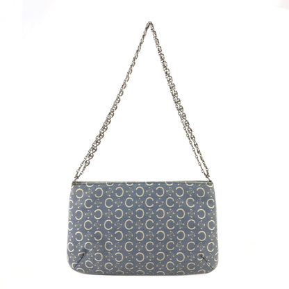 CELINE Macadam Triomphe fabric leather Chain pochette Shoulderbag sky blue Vintage Old celine nit6xf