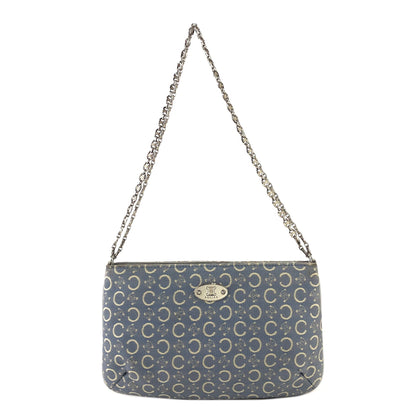 CELINE Macadam Triomphe fabric leather Chain pochette Shoulderbag sky blue Vintage Old celine nit6xf