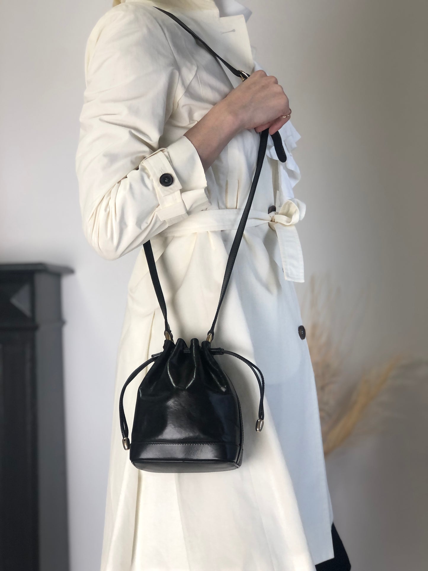 CELINE Drawstring Shoulder bag Black Vintage bp8mps