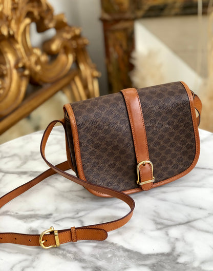 CELINE Macadam Front Buckle Flap Shoulder bag Brown Vintage Old CELINE 5k83gw