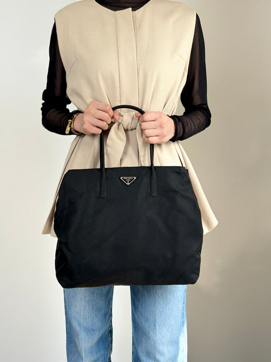PRADA Tessuto Triangle Logo Handbag Totebag Black Vintage 6skxyh