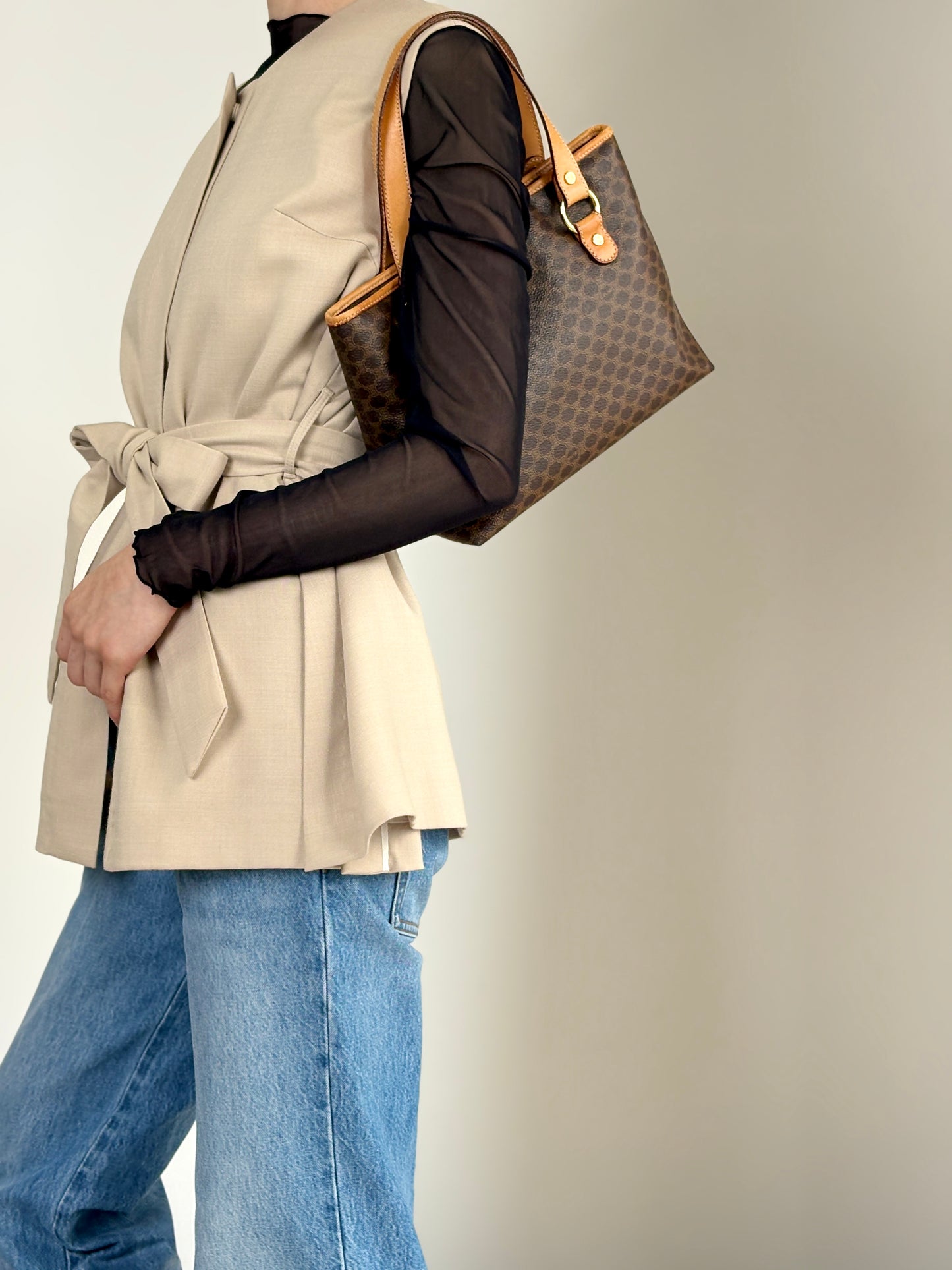 CELINE Macadam Handbag Totebag Brown Vintage v7jdmm