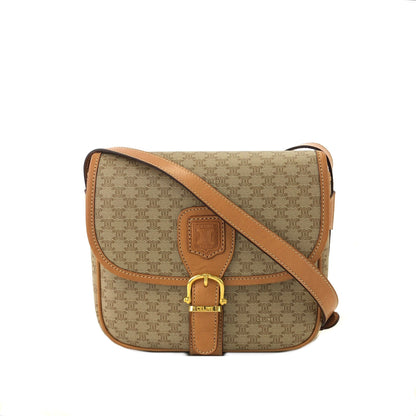 CELINE Macadam Blason Front Buckle Shoulder bag Beige Vintage Old CELINE 2kzdab
