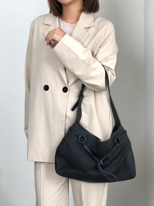GUCCI GG Canvas Horse Bit Shoulder bag Black Vintage h5tsed