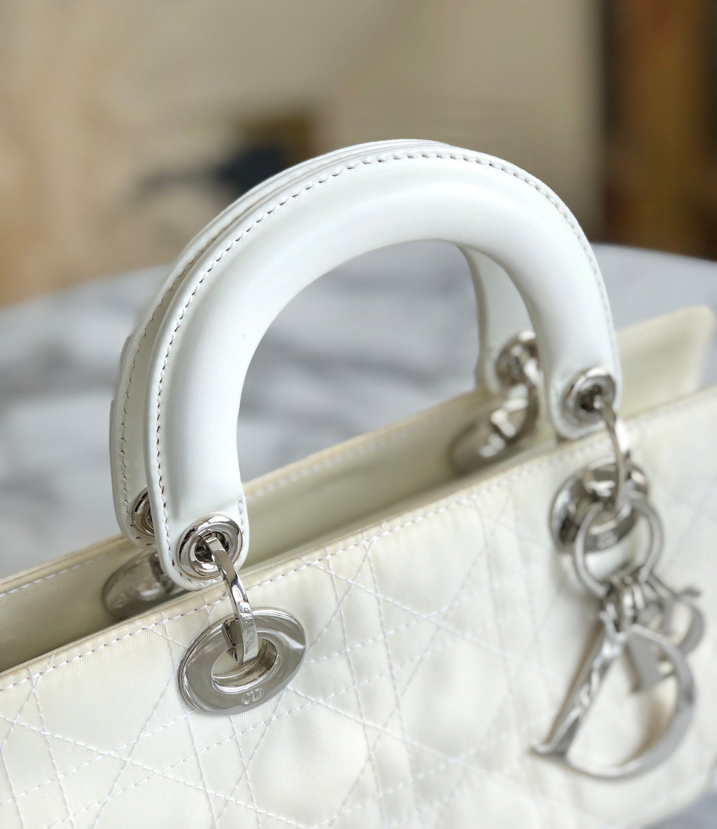 Christian Dior Cannage Lady dior Nylon Handbag White Vintage Old murbh7