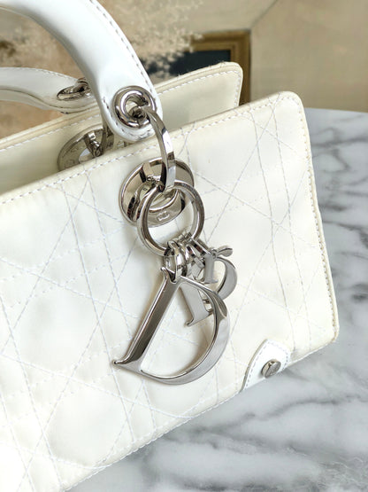 Christian Dior Cannage Lady dior Nylon Handbag White Vintage Old murbh7