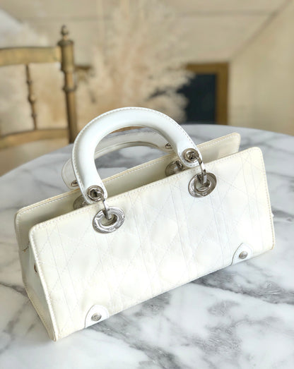 Christian Dior Cannage Lady dior Nylon Handbag White Vintage Old murbh7