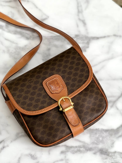CELINE Macadam Blason Buckle Crossbody Shoulder bag Brown Vintage Old Celine 8rmsve