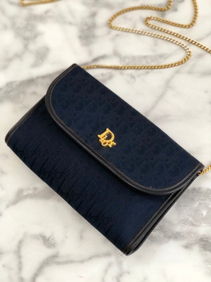 Christian Dior Trotter 提花鏈條迷你包肩背包海軍藍復古舊 ckmni2