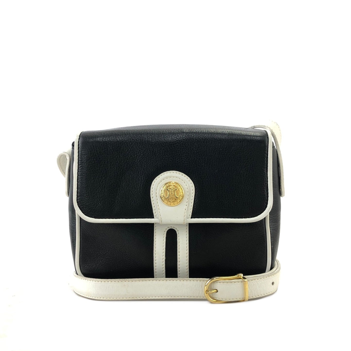 CELINE Triomphe Blason Shoulder bag  crossbody Embossed leather Black Old Celine vintage w7upuz