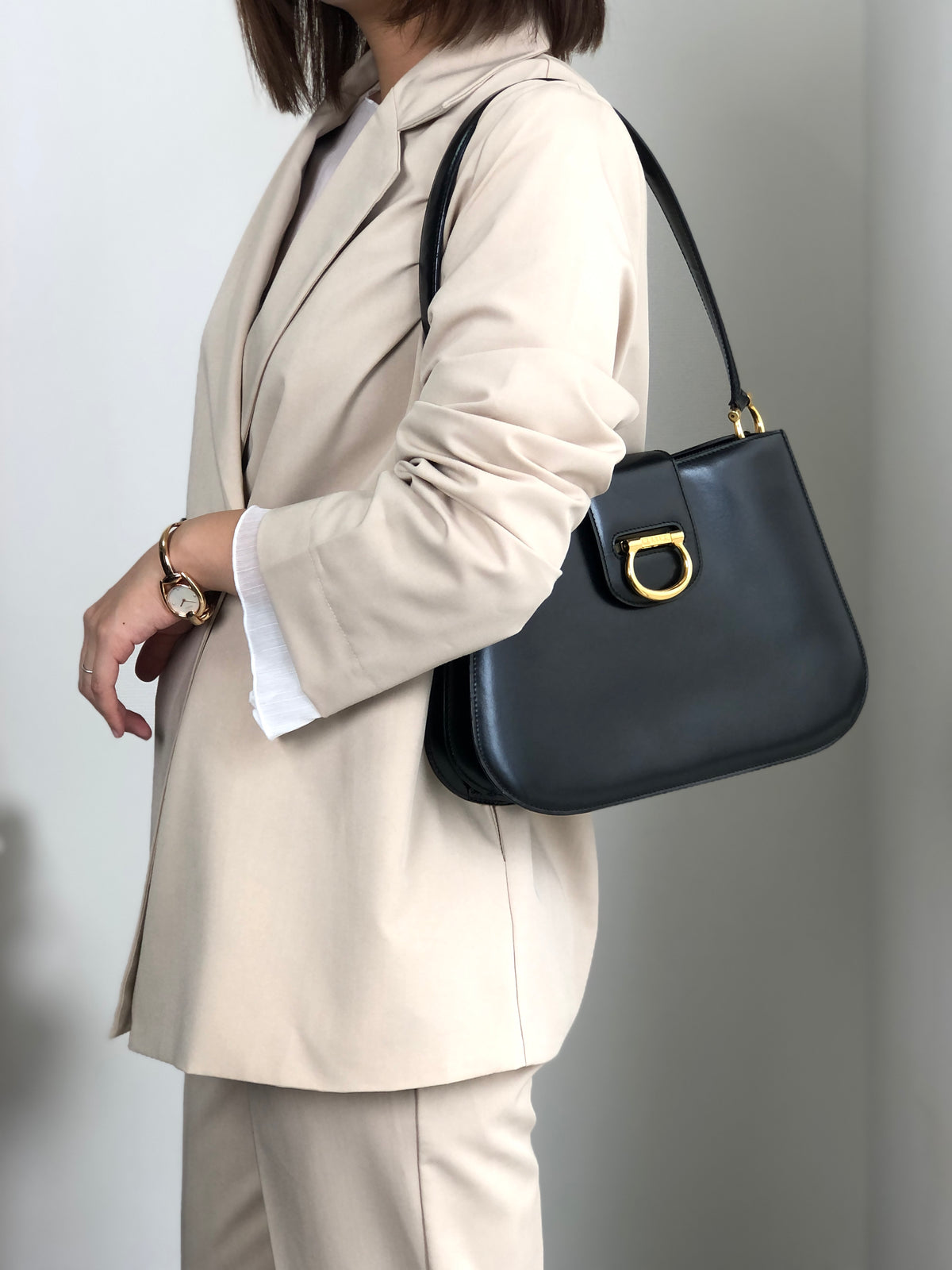 CELINE Horse Bit Shoulder bag Black Vintage snekiw