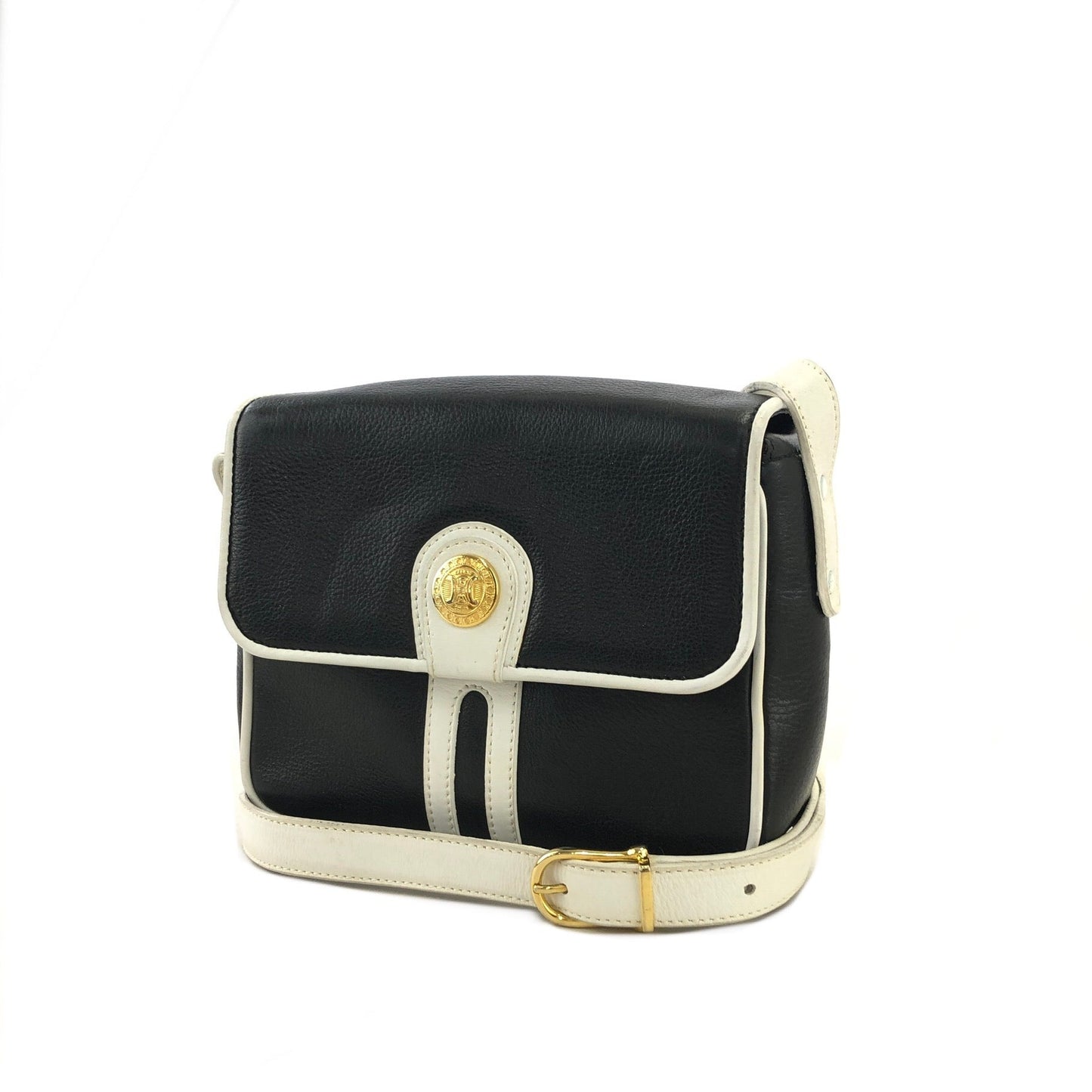 CELINE Triomphe Blason Shoulder bag  crossbody Embossed leather Black Old Celine vintage w7upuz