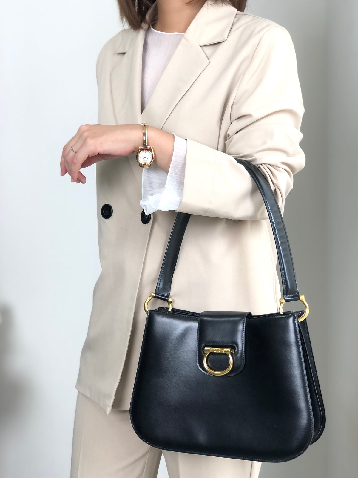 CELINE Horse Bit Shoulder bag Black Vintage snekiw