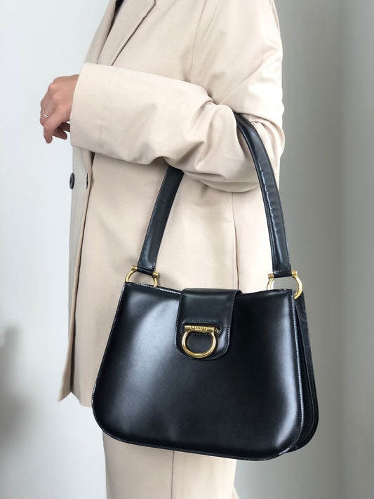 CELINE Horse Bit Shoulder bag Black Vintage snekiw