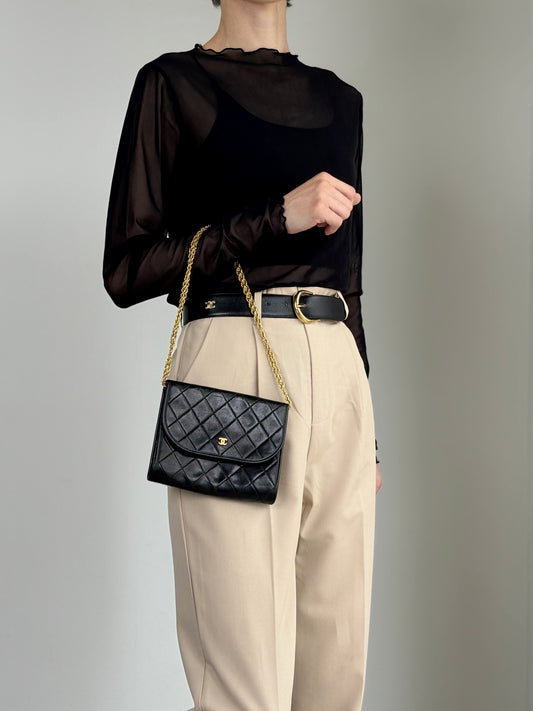 CHANEL Matelasse Coco Mark Chain Shoulder bag Black Vintage i2yavv