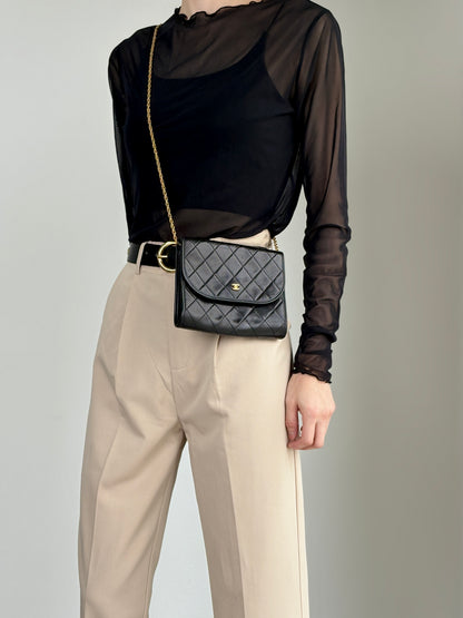 CHANEL Matelasse Coco Mark Chain Shoulder bag Black Vintage i2yavv