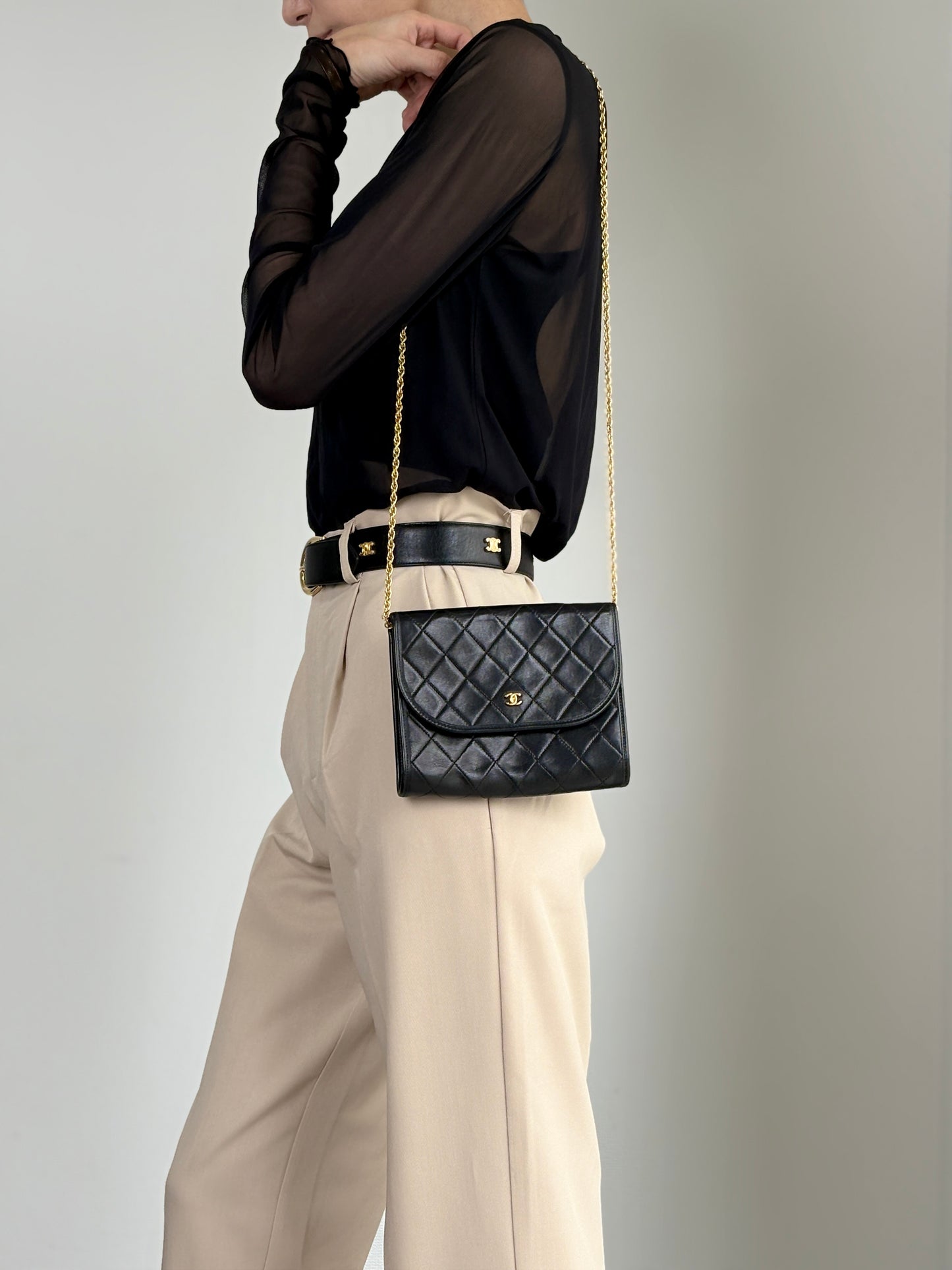 CHANEL Matelasse Coco Mark Chain Shoulder bag Black Vintage i2yavv