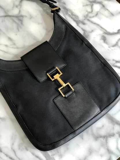 GUCCI Horsebit Canvas Shoulder bag Hobo bag Black Vintage Old ze7kbk