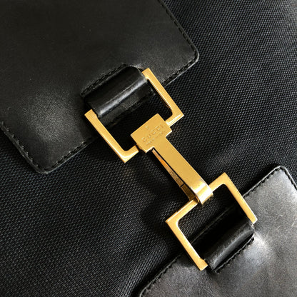 GUCCI Horsebit Canvas Shoulder bag Hobo bag Black Vintage Old ze7kbk