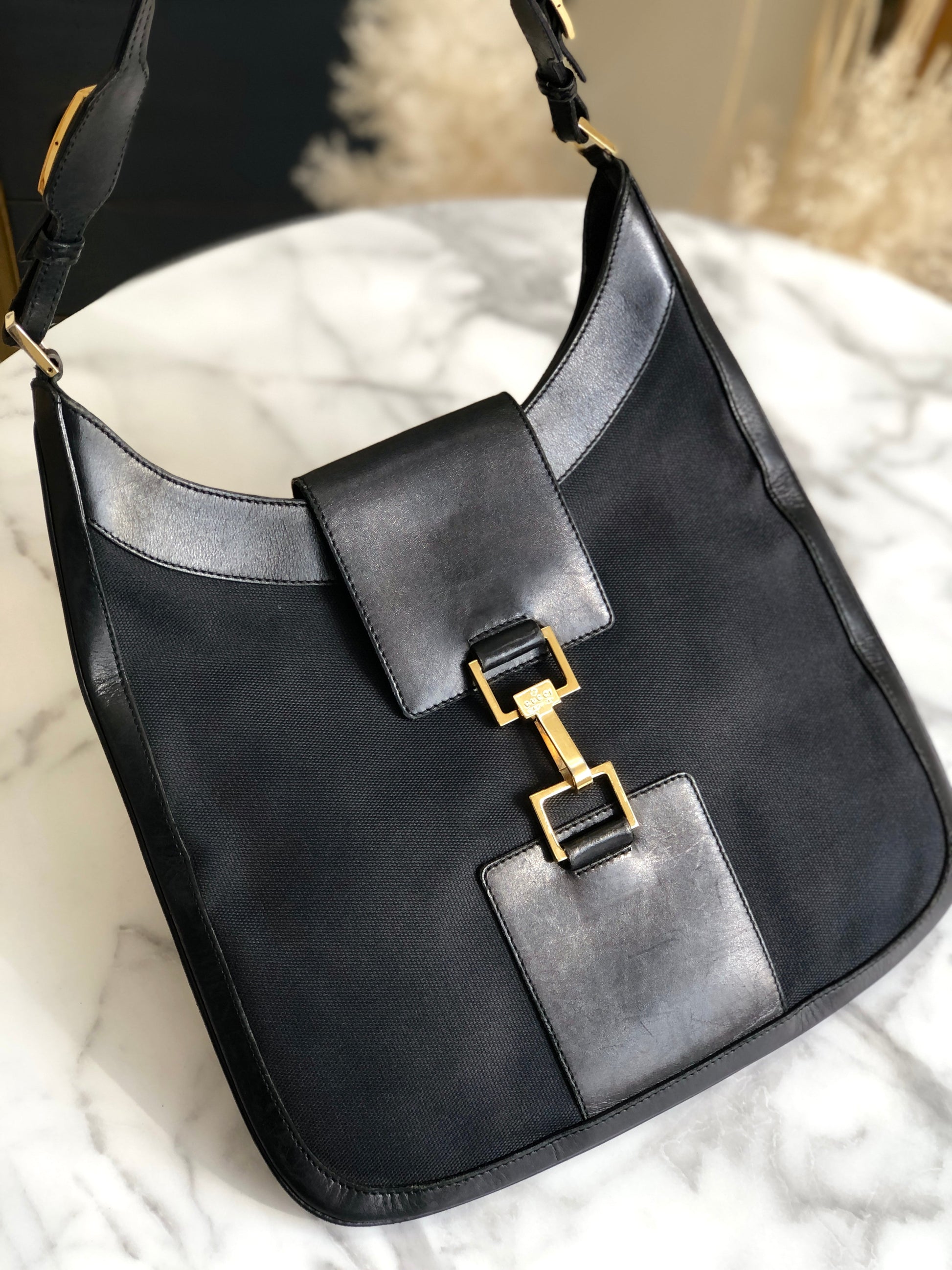 Gucci Jackie Cloth Shoulder Bag / Hobo Bag in Black 