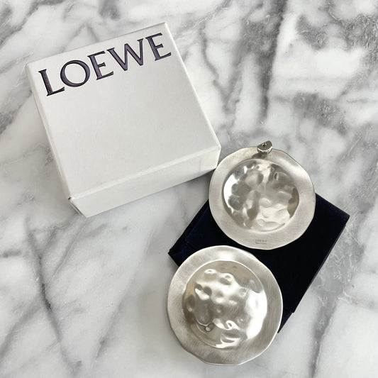 LOEWE Hammered Metal Pierced Earrings Silver Accessory Vintage Old 7rhfce