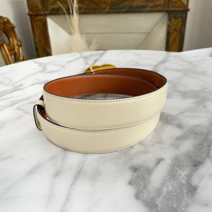 CELINE Double Circle Leather Belt Ivory Vintage Old Celine rtutp8