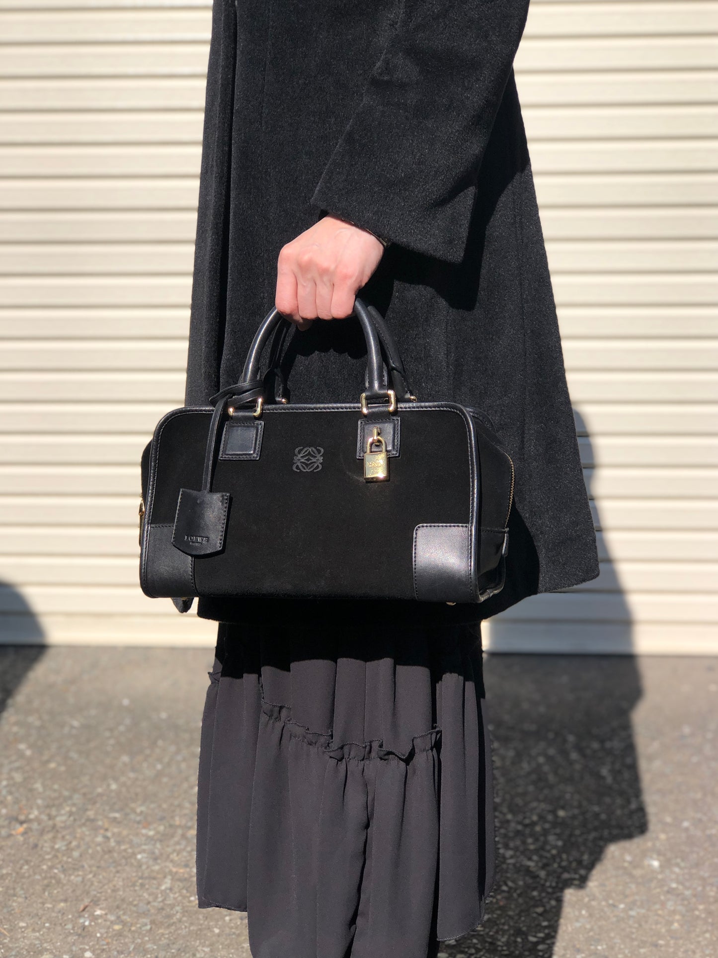 LOEWE Amazona28 Anagram Small Boston bag Handbag Black Vintage hf8cwp