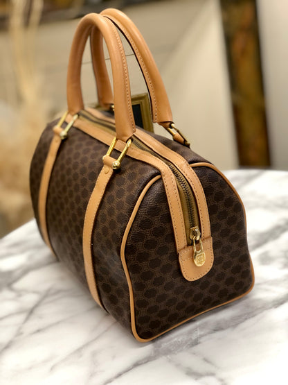 CELINE Macadam Blason Embossed PVC Leather Mini Boston Keepall Boston Bag Brown Vintage Old zeahxx