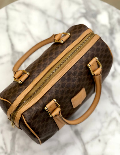 CELINE Macadam Blason Embossed PVC Leather Mini Boston Keepall Boston Bag Brown Vintage Old zeahxx