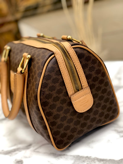 CELINE Macadam Blason Embossed PVC Leather Mini Boston Keepall Boston Bag Brown Vintage Old zeahxx