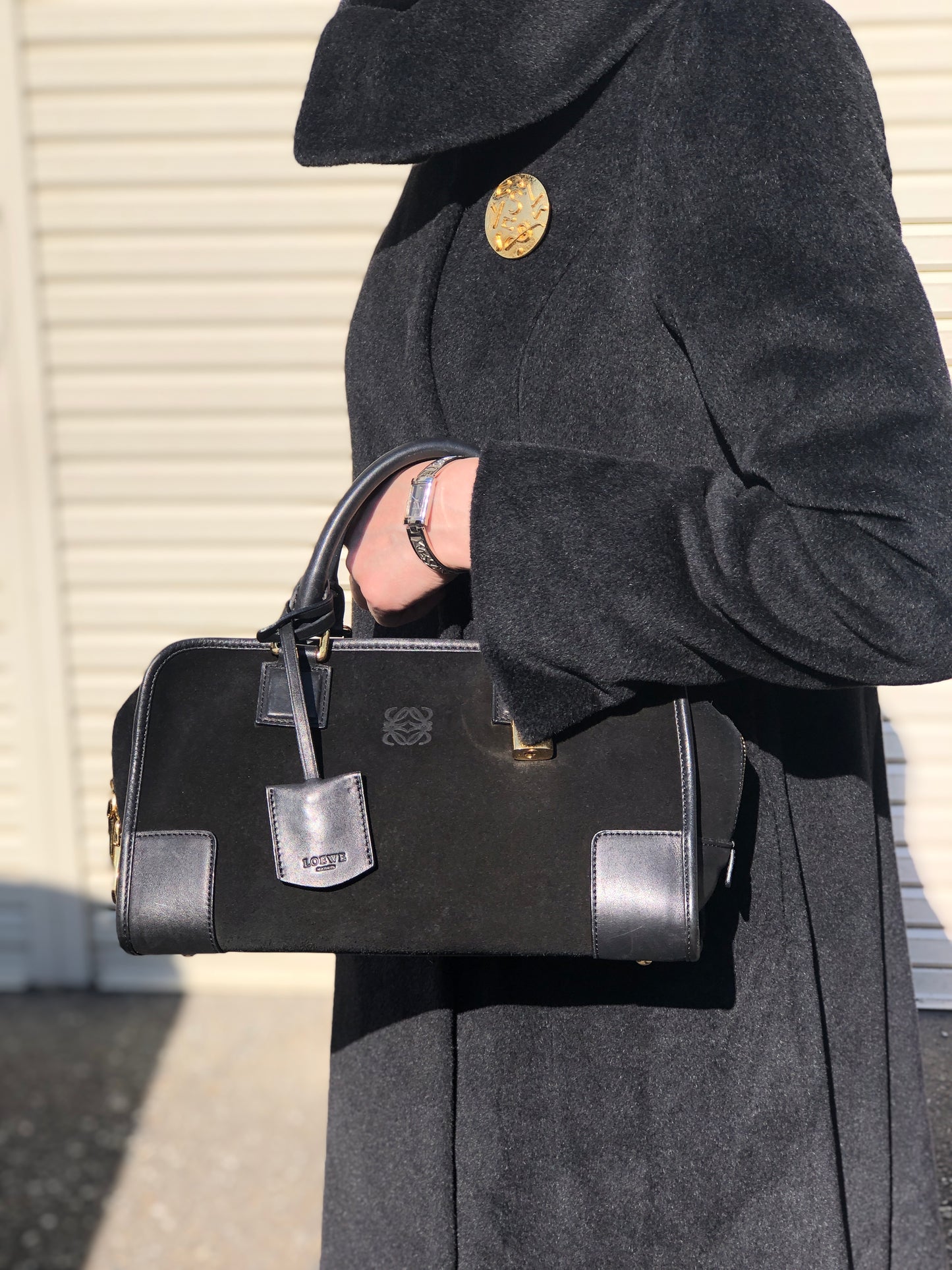 LOEWE Amazona28 Anagram Small Boston bag Handbag Black Vintage hf8cwp