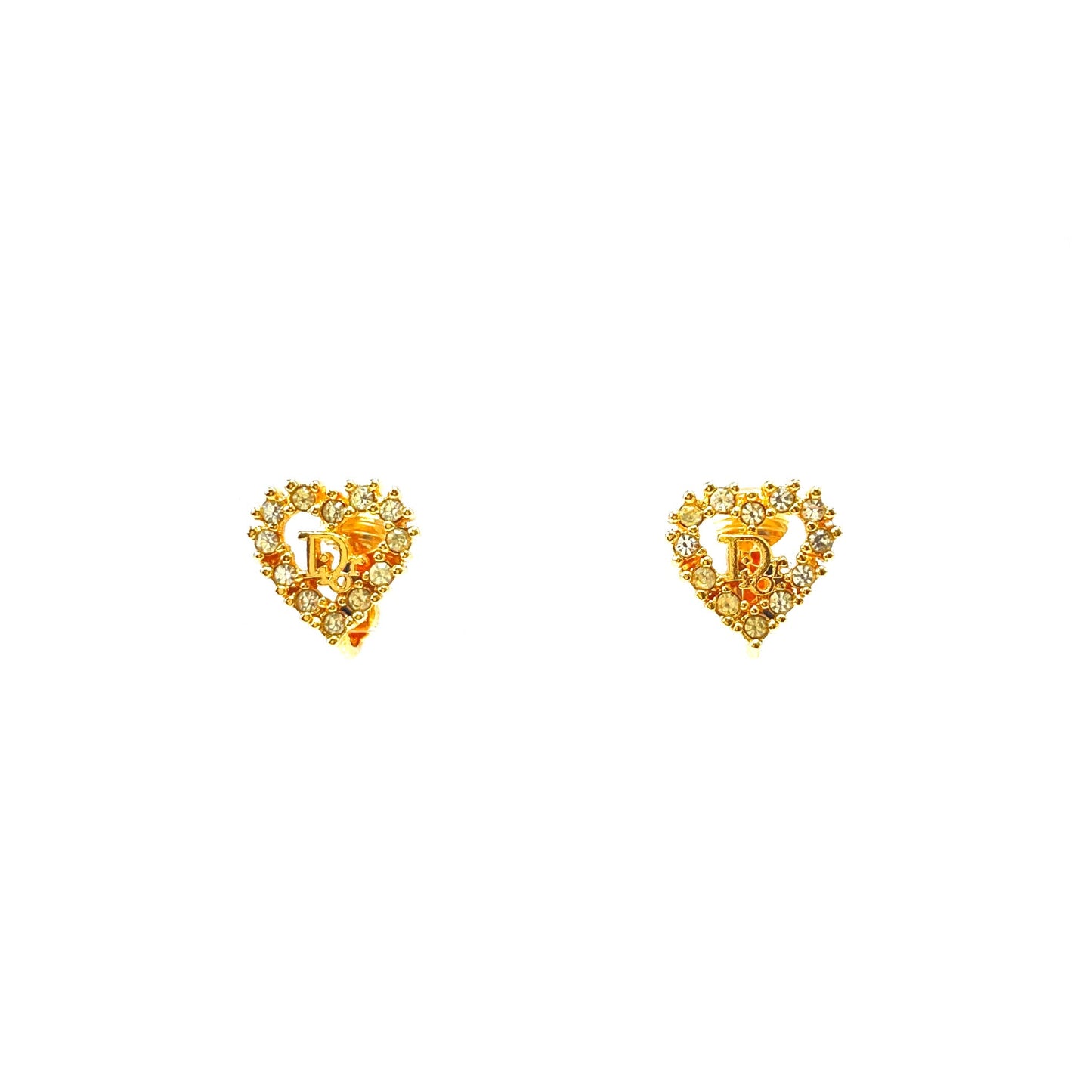 Christian Dior Heart Linie Stone Earrings Gold Vintage Old 3xfsbv