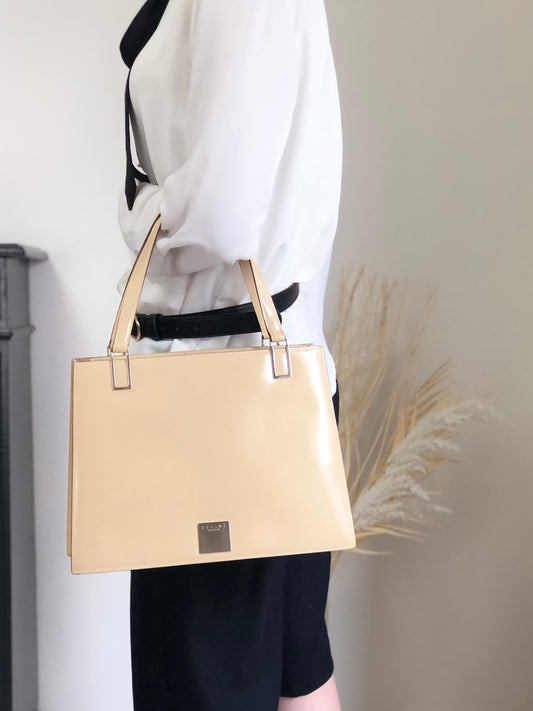 CELINE Logo Two-way Handbag Shoulder bag Beige Vintage nb66wk
