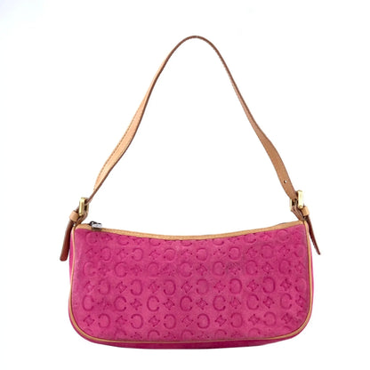 CELINE C Macadam Suede Leather Accessory Pouch Hobo Mini Bag Shoulder Bag Pink Camel vintage Old Celine ysm4yh