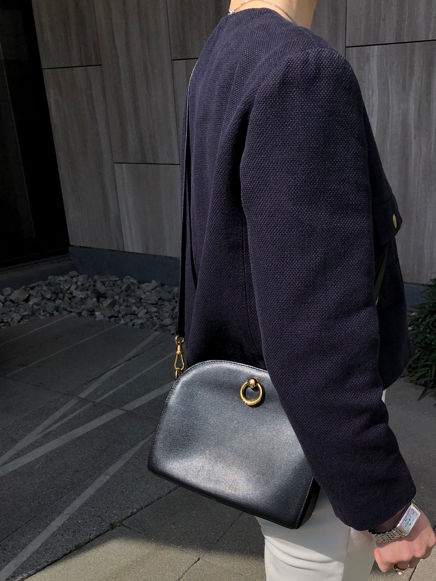 CELINE Circle Logo Shoulder bag Black Vintage 5rb8tv