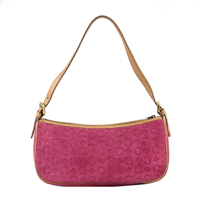 CELINE C Macadam Suede Leather Accessory Pouch Hobo Mini Bag Shoulder Bag Pink Camel vintage Old Celine ysm4yh