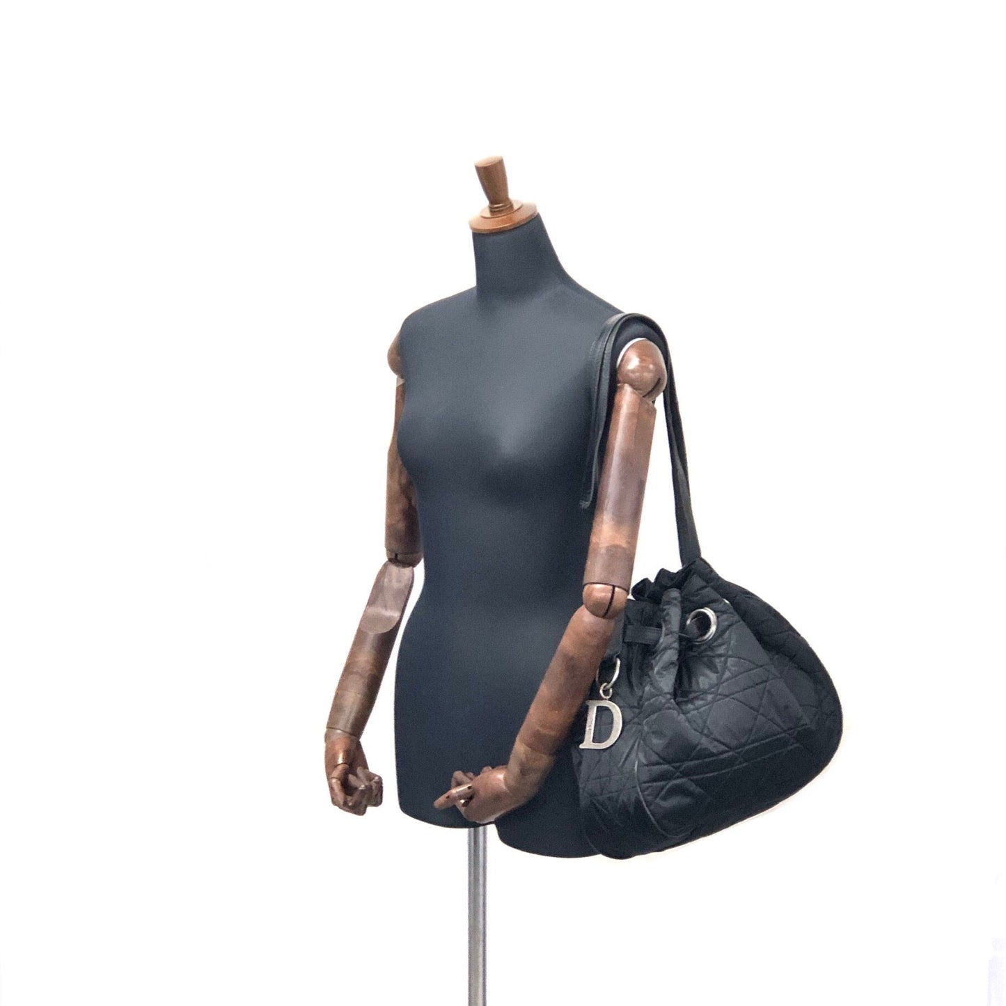 Christian Dior Cannage dior D Charm Drawstring Shoulder bag  Black Vintage Old  s6efa2